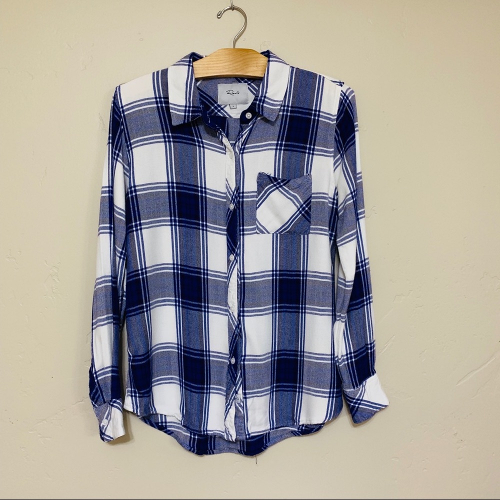 Rails Long Hunter Sleeve Button Down Cobalt/Whiter - Picture 1 of 8